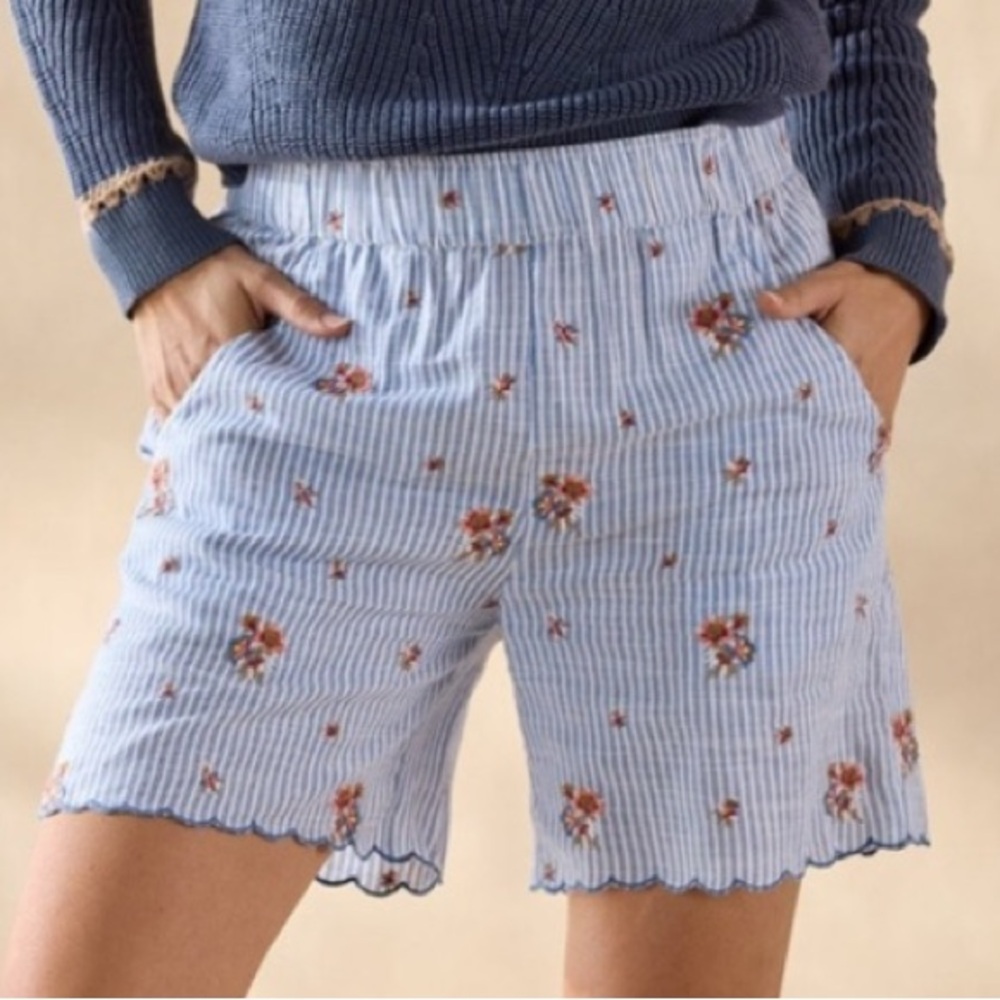 NWT Sundance PJ Shorts Blue Striped Embroidered Floral Sweet Dreamer XXL 2X Soft